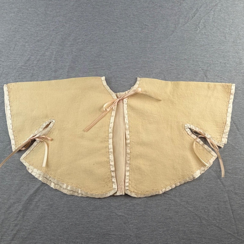 Antique Victorian Baby Cape Silk Lined French Knot Ribbon Wool Capelet Infant